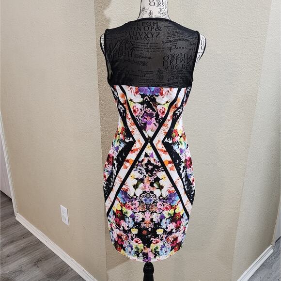 BOSTON PROPER floral mesh midi‎ bodycon dress size 4 small - Picture 2 of 8